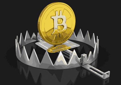 Bitcoin dans un piège en métal.
