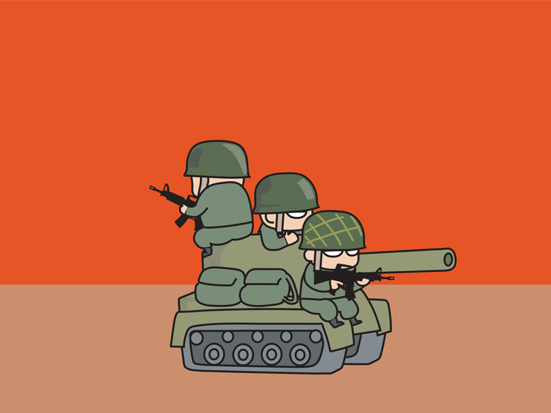 Des petits soldats dans un tank.