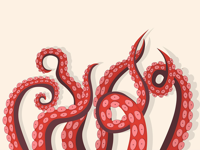 Dessin de tentacules d'une pieuvre rouge.