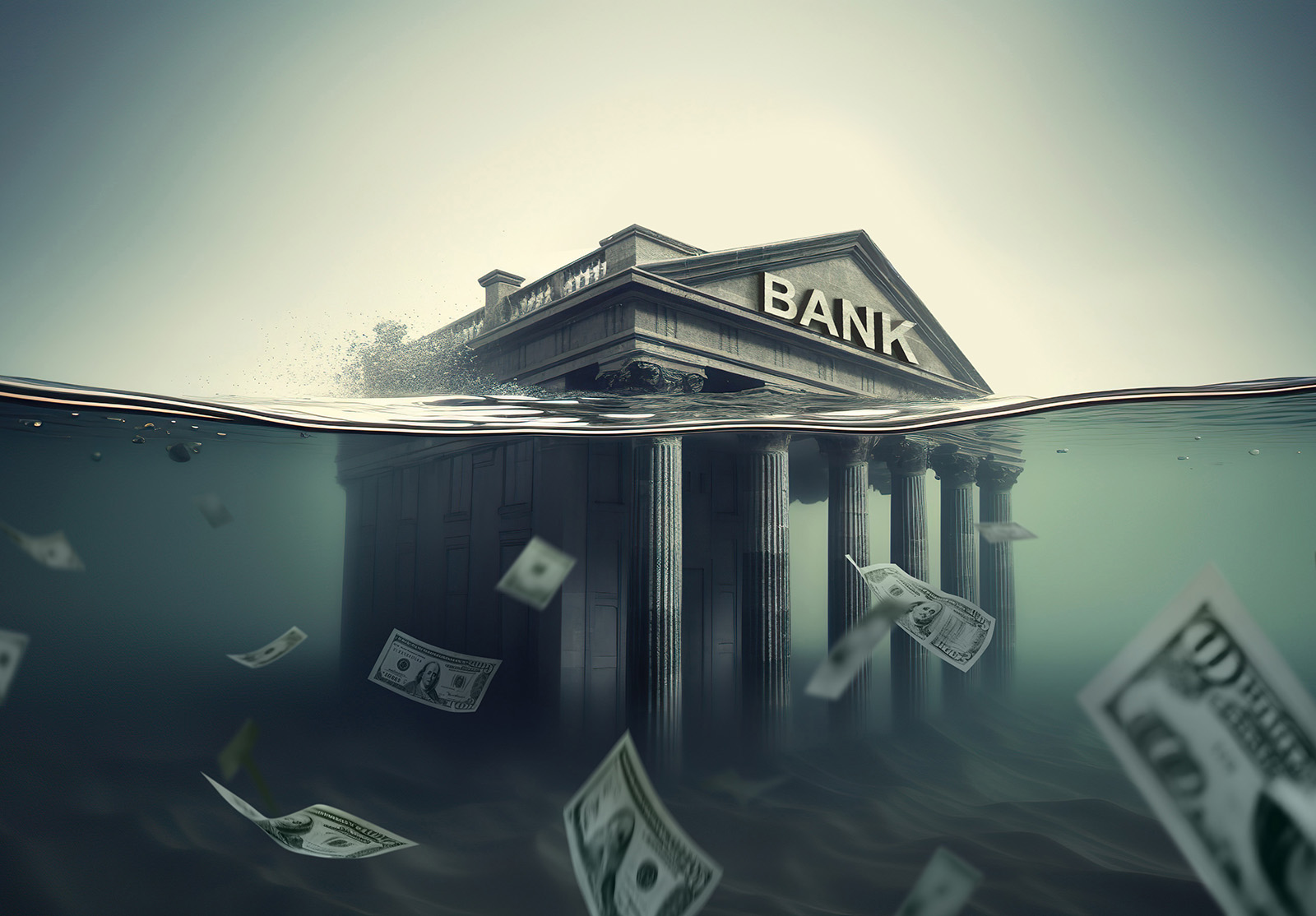 Crise bancaire ou les banques croulent sous les dettes et l'instabilité financière. Ai génératif.